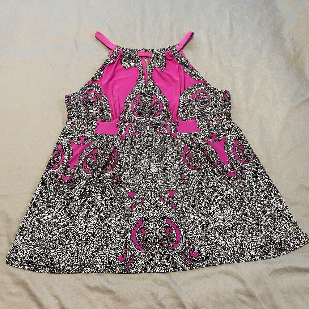 INC International Concepts Women's Tank Top Large Black Pink Bohemian